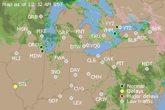 Great Lakes U.S. Airport Delays Map