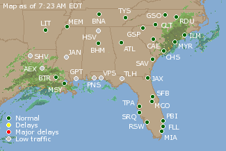 Southeast U.S. Airport Delays Map