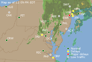 Mid-Atlantic U.S. Airport Delays Map