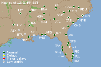 Southeast U.S. Airport Delays Map