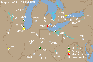 Great Lakes U.S. Airport Delays Map