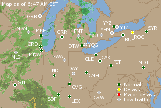 Great Lakes U.S. Airport Delays Map