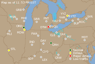 Great Lakes U.S. Airport Delays Map