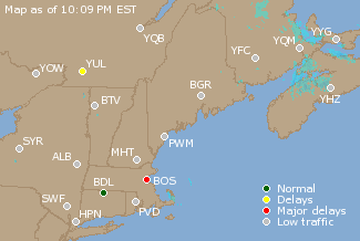 Eastern Canada Airport Delays Map