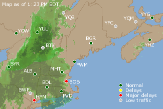 Eastern Canada Airport Delays Map
