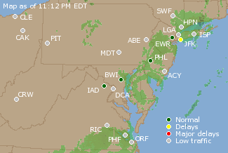 Mid-Atlantic U.S. Airport Delays Map