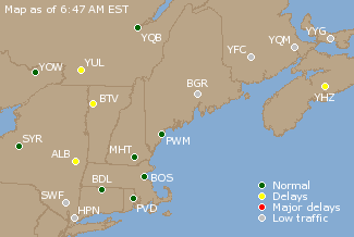 Eastern Canada Airport Delays Map