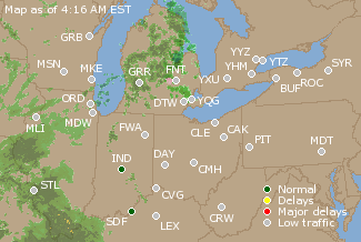 Great Lakes U.S. Airport Delays Map