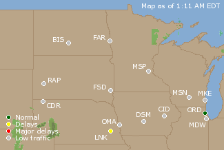 Northern U.S. Airport Delays Map