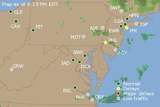 Mid-Atlantic U.S. Airport Delays Map