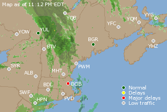 Eastern Canada Airport Delays Map