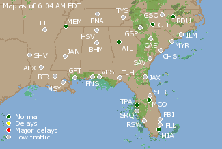 Southeast U.S. Airport Delays Map