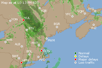 Eastern Canada Airport Delays Map