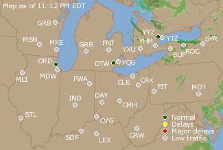 Great Lakes U.S. Airport Delays Map