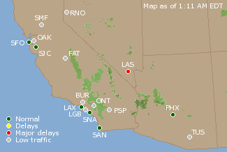 Southwest U.S. Airport Delays Map