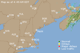 Eastern Canada Airport Delays Map