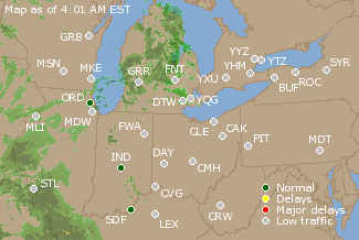 Great Lakes U.S. Airport Delays Map