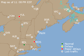 Eastern Canada Airport Delays Map