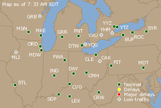 Great Lakes U.S. Airport Delays Map