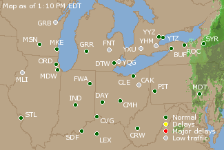 Great Lakes U.S. Airport Delays Map