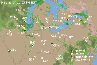 Great Lakes U.S. Airport Delays Map