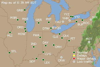 Great Lakes U.S. Airport Delays Map