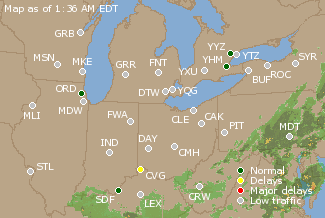 Great Lakes U.S. Airport Delays Map