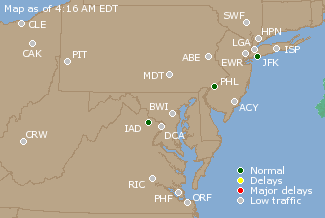 Mid-Atlantic U.S. Airport Delays Map