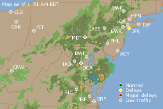 Mid-Atlantic U.S. Airport Delays Map