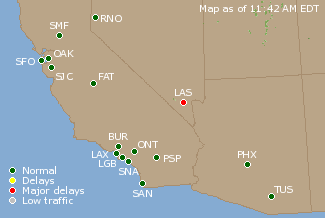Southwest U.S. Airport Delays Map