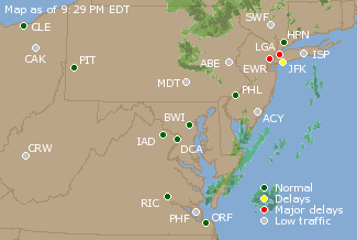 Mid-Atlantic U.S. Airport Delays Map