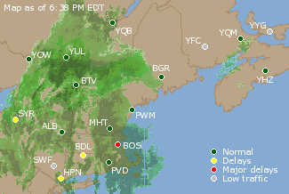Eastern Canada Airport Delays Map
