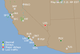 Southwest U.S. Airport Delays Map