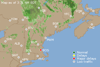 Eastern Canada Airport Delays Map