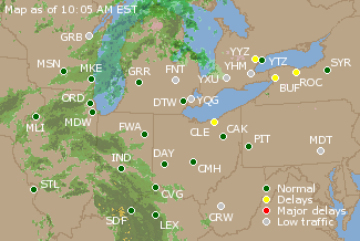 Great Lakes U.S. Airport Delays Map