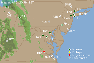 Mid-Atlantic U.S. Airport Delays Map