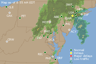 Mid-Atlantic U.S. Airport Delays Map