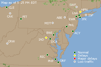 Mid-Atlantic U.S. Airport Delays Map