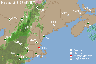 Eastern Canada Airport Delays Map