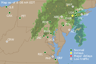 Mid-Atlantic U.S. Airport Delays Map