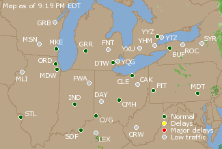Great Lakes U.S. Airport Delays Map