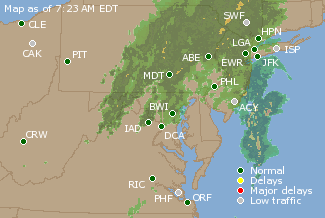 Mid-Atlantic U.S. Airport Delays Map