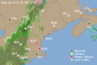 Eastern Canada Airport Delays Map