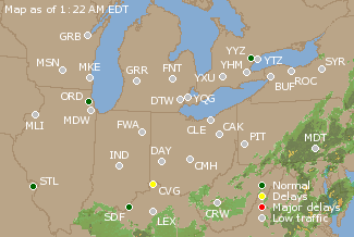 Great Lakes U.S. Airport Delays Map