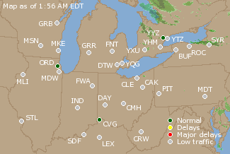 Great Lakes U.S. Airport Delays Map