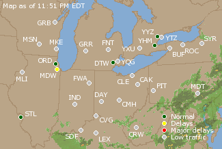 Great Lakes U.S. Airport Delays Map