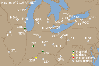 Great Lakes U.S. Airport Delays Map