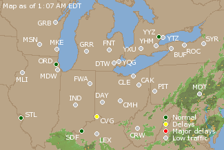Great Lakes U.S. Airport Delays Map