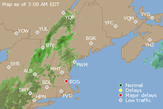 Eastern Canada Airport Delays Map