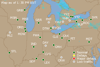 Great Lakes U.S. Airport Delays Map